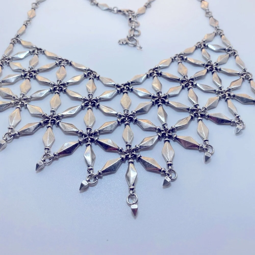Lucky Brand Silver Tone Geometric Necklaces 19 Inch Bib Statement